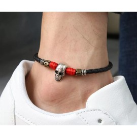 DAINTY Women/ Men Genuine Leather Skull Head Red Rope Anklet / Foot Bracelet One Size