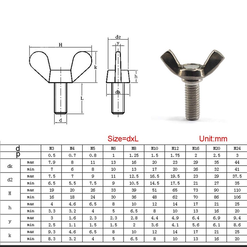 M5x10 Wing Bolt 304 Stainless Steel Butterfly Screw Bolt (Pack