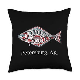 Petersburg, Alaska Halibut Native American Native American Petersburg, Alaska Halibut Pacific Northwest Throw Pillow, 18x18, Multicolor