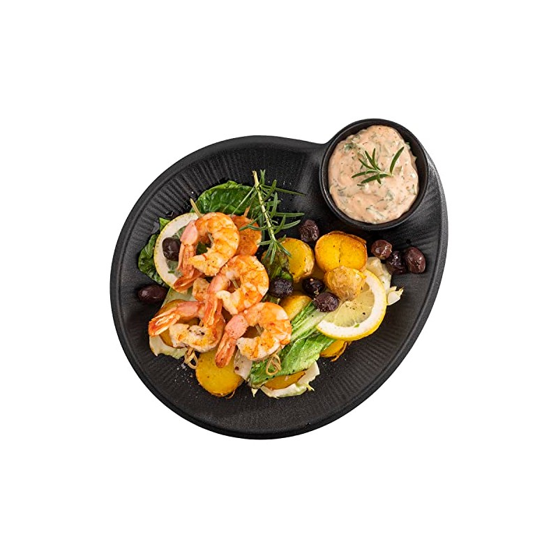 APS 85075 Nero Melamine Plate with Integrated Dip Bowl, Serving