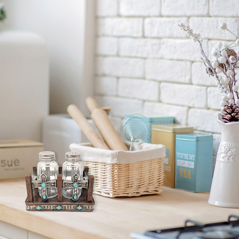 BestGiftEver Turquoise Gemstone Salt & Pepper Shakers (Twin Cross) -