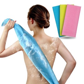 Triko Paquete de 3 Toallas Exfoliantes Corporales 90x30 cm, Paño de Baño, Esponja de Lufa, Esponja Exfoliante de Malla para Ducha, Secado Rápido, Sacate para Cuerpo y Espalda
