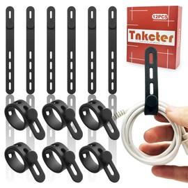 Silicone Cable Ties 12 Pack, Reusable,Washable Wire-Data Cable Organizer,Electrical Cord Ties with Lock Buckle,Travel & Home Accessories,Tnkcter