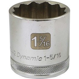 Dynamic Tools D015442 1/2" Drive 12 Point SAE Socket with 1-5/16" Standard Length, Chrome Finish