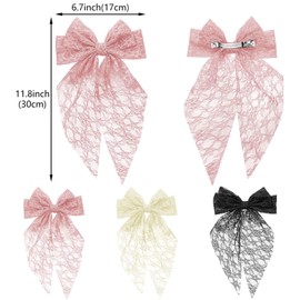 3Pcs Lace Hair Bow Clips for Women, French Bowknot Barrettes with Long Tails Large Hair Bows Double Lace Hairbows Aesthetic Bridal Accessories for Women Girls