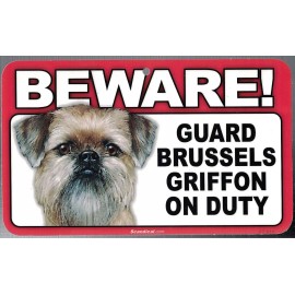 SCANDICAL BEWARE GUARD BRUSSELS GRIFFON DOG ON DUTY 5" X 8" HANGABLE PLASTIC SIGN NEW