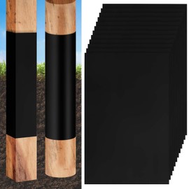 12 PCS Fence Post Protector Guard Black Wood Fence Post Rot Protection Sleeve 16.9 X 11.8 Inch Self-Adhesive Wooden Posts Shield Wraps Fits 3" x 3" to 4" x 4" Square and 3" to 5" Round Posts