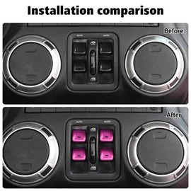 Voodonala for Jeep JK JKU 2012-2018 Window Control Switch Button Cover, 4Pcs Aluminum Alloy Window Switch Cover Trim Interior Accessories Compatible with Jeep Wrangler JK 2012-2018(4Pcs,Pink)