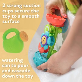 Nuby Flow N' Grow Garden Bath Toy with Flower and Watering Can - Baby Bath Toy for Boys and Girls 18+ Months - Toddler Bath Suction Cup Toy Attaches to Shower Wall