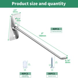 Yauhar 40 Pcs 6"/15CM Stainless Steel Wall Mounted Hooks with Protective Caps and Screws, Coat Bag Hat Utility Hook, Garage Tools Storage Organizer & Hanger for Office Kitchen Home Shop