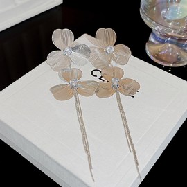 TOFBS Earrings for Women 925 Silver Needle Stud Earrings Fashion Delicate Flower Metal Leaf Earring with Cubic Zirconia Long Tassel Drop Earrings Jewellery Gift, Sterling Silver