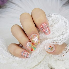  New Year's Lucky Bag Handmade Nail Tips - Square L /  새해맞이 색동 복주머니 수제네일팁 - 스퀘어L