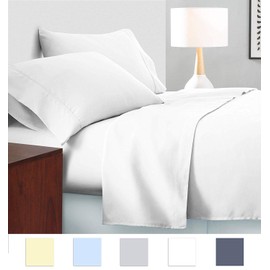 800 Thread Count Hypoallergenic Soft 4-Pieces Bed Sheet Set | Single Ply - Sateen Weave Natural Cotton | Twin Size Fits Upto 18'' Deep Pocket White Solid