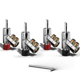 Preffair 4Pcs 45 Degree Self-Locking Banana Connectors Copper Alloy Double Screws Solderless for Speakers Wires Amplifier Speaker Devices(Rhodium Plated, BA1489)