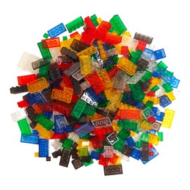 Building Blocks Box, Transparent Mix, 300 Basic Building Blocks in 9 Shapes, Various Transparent Colours, Packed in a Reusable Box, 100% Compatible with All Leading Building Block Brands
