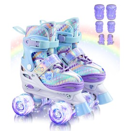 Sportneer Kids Roller Skates, 4 Adjustable Light up Roller Skates for Girls Boys Kids Toddlers Beginners, Kids Skates with Protective Gear Set Gift for Indoor & Outdoor Use