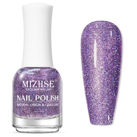 MIZHSE Air Drying Fast Nail Polish, Glitter Purple Nail Polish Non Gel Quick Dry, 15ml/0.5 fl oz Regular Sparkle Shimmery Oil-based Lacquer Full Coverage Nail Art Manicure DIY Home