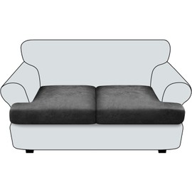 Imnopqr Loveseat Cushion Covers Leather Look T Cushion Slipcovers Sets Individually Seat Cushion Covers for 2 Cushion Couch Stretch Sofa Seat Covers Furniture Protector(2PCS T Loveseat, Dark Grey)