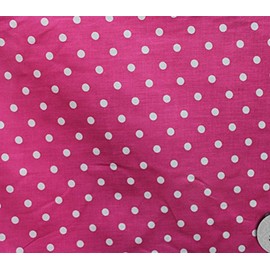 Polycotton Fabric Printed Small DOTS White HOT Pink Background / 60" Wide/Sold by The Yard