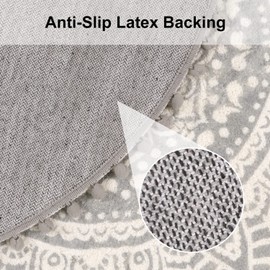 KIMODE Boho Round Rug 90cm, Non Slip Area Rugs for Bedroom Mandala Soft Machine Washable Rugs Living Room Indoor Mat Entryway Rug Non Shedding Boho Rug for Bedroom Living Dining Room (Grey)