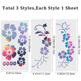 GORGECRAFT 3 Styles Hibiscus Flower Car Stickers, Hawaiian Stickers and Decals, Colourful Reflective Hibiscus Branch Stickers, Waterproof Vinyl Automobile Exterior Decoration for Truck, Motorcycle