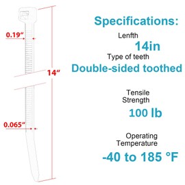 14 Inch Zip Ties Double Sided Toothed,100 LBS Tensile Strength Heavy Duty Cable Wire Ties With Self-Locking Adjustable More Durable Nylon Tie Wraps for Indoor Outdoor（200 Pack）