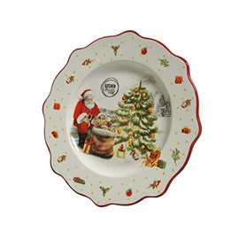 Ceramic Christmas Plate 26 cm Dolomite with Santa Claus Christmas Tree Dinner Plate White Red