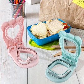 Zayookey Sandwich Mold Sealer Sandwich Cutter Press Heart Pink Square Blue Set of 2 Bento Box Making 1 Bread Cutter Small Sandwich Making Bread Cutter Sandwich Cutter Cutter Press Lunch Sandwich