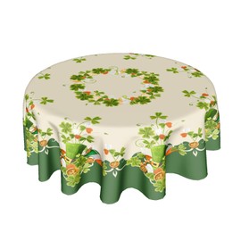Granbey St. Patrick's Day Tablecloth Round - Spring Shamrock Table Cloth Farmhouse St Patricks Tablecloth 60 Inch for Kitchen Holiday Picnic Party Dinner Room Outdoor Decor