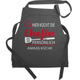 Geschenk mit Namen personalisiert by Shirtracer - Apron - Cooking Apron Women - Hier kocht die Chefin Personally with Name - Gift Kitchen Chef Kitchen Accessories Woman Funny, 1 anthracite