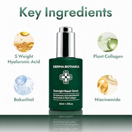 Overnight Repair Serum，Derma Botanica Overnight Serum – Luxurious Night Facial Serum with Peptide Complex – 1.76Fl Oz
