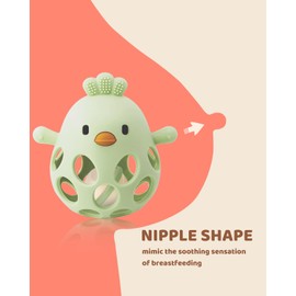 2-in-1 Baby Teething Toy, Easy Grasp Oball Rattle & Teether Toy for Babies 0-12 Months, 100% Food Grade Silicone, 3-6 6-12 Month Baby Teething Relief Toy, BPA Free (Olive)