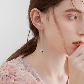 Thread Earrings for Women Sterling Silver Mermaid Earrings Tassel Pull Through Earrings Jewelry for Women