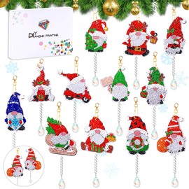 HEYIDAMAI Diamond Painting Children's Christmas, Set of 12 5D Diamond Painting Christmas Pendants, Santa Claus Diamond Painting Key Chain, Double-Sided Christmas Gnome Diamond Painting