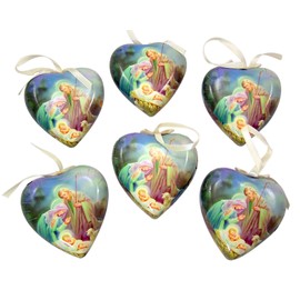 Set of 6! Heart Shaped Sleep in Heavenly Peace Holy Family Decoupage Christmas Ornament