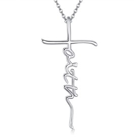 URONE Faith Necklace for Women Sterling Silver Cross Faith Pendant Necklace Christian Religious Jewellery Gifts
