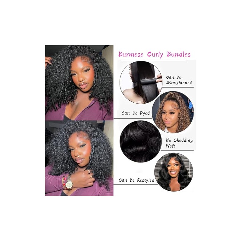 Extensiones de cabello humano rizado birmano con ondas al agua,