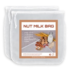 Nut Milk Bag, SANTOW Nylon Food Strainer Bags, 2 Pack 12"x12" Reusable Food Filtering Bag for Almond Milk, Vegan Milk, Juice, Cheese, Tea and Cold Brew Coffee, 1 x150 &1 x 200 Micron Mesh Filter Bag