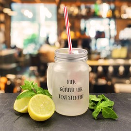 printplanet® - Drinking Glass with Handle and Straw - Handle Glass with Your Own Desired Text or Saying