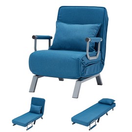 Haddockway Single Person Sofa Bed Sleeper Chair Convertible Chaise Lounge Couch,Folding Sofa Arm Chair with Pillow&5 Position Adjustable Backrest,Upholstered Lazy Bed Leisure Recliner for Home Office