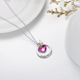 AOBOCO Two-Tone Sterling Silver and Rose Gold or Gold-Faith Hope Love Cross Charm Pendant Necklace with Austrian Crystal (Silver & Rose Gold-Purple)