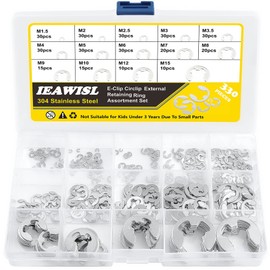 330 Pcs E-Clips, Circlips, E-Clip Retaining Circlip Assortment Kit, Snap Opening Ring Circlip Kit, Stainless Steel E Clips Assortment Kits - 13 Sizes, 1.5/2/2.5/3/3.5/4/5/6/7/8/9/10/12/15mm