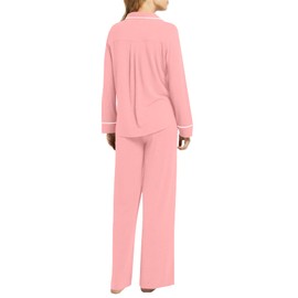 LYANER Women's Softest PJ Set 2 Piece V Neck Long Sleeve Button Down Sleepwear Lounge Pajama Sets Pink X-Large
