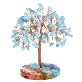 Amogeeli Handmade Healing Crystal Tree of Life with 7 Chakra Orgone Crystal Base, Fengshui Stone Money Tree Bonsai Figurine Decor for Luck & Wealth