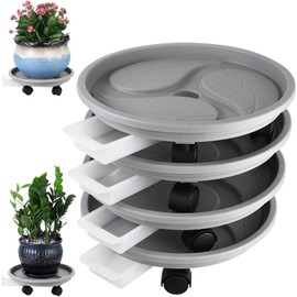 4-pack 13" Plant Caddy with Wheels, Drainage Tray & Heavy-duty Casters - Large Rolling Plant Stand for Moving Heavy Pots, Indoor & Outdoor Use, Grey