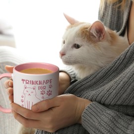 Joyamking Coffee Cup Gifts for Cat Lovers Drinking Bowl for Cat Staff Cats Gifts for Women Cats Gift Idea 320 ml Pink
