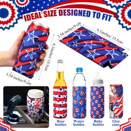 Tioncy 24 Pcs 12oz 4th of July Beer Can Sleeves Independence Day USA Pattern Beer Can Coolies Patriotic Decorations in Bulk for Soda Cover Coolers Party Supplies (Star Style,6 x 3.5 Inches)