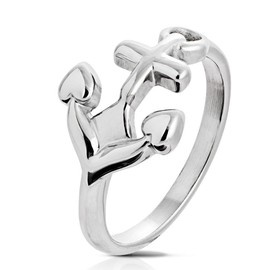 Bungsa Silver Anchor Ring Stainless Steel for Men and Women, Stainless Steel, No Gemstone