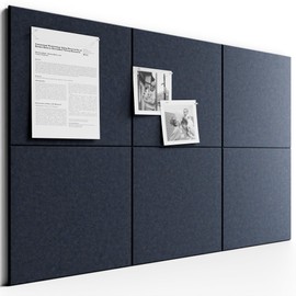 Bumusty Large Cork Board 36" x 24" Alternative - 6 Pack Felt Wall Tiles with 40 Safe Removable Adhesive Tabs, 30 Pushpins, Cork Boards for Walls Bulletin Board Office Decor (Deep Charcoal Blue)