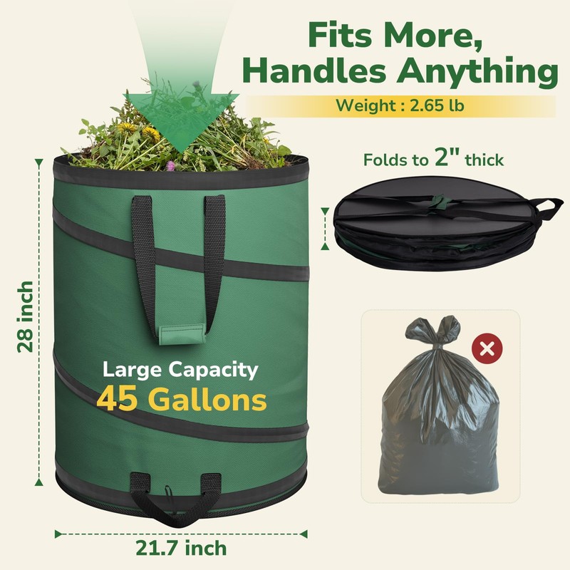 GreatBuddy Collapsible Trash Can 45 Gallon 2 Pack, Pop Up